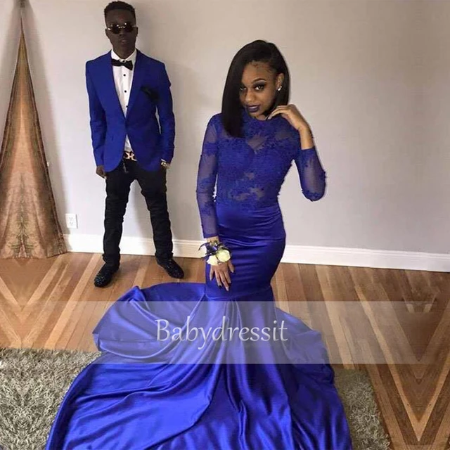 Blue Satin Prom Dress