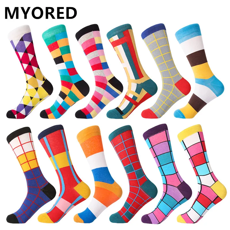 MYORED, 12 пар/лот, мужские носки, Calcetines Hombre, Модный свадебный подарок, мужские повседневные носки на осень и зиму, теплый рождественский подарок