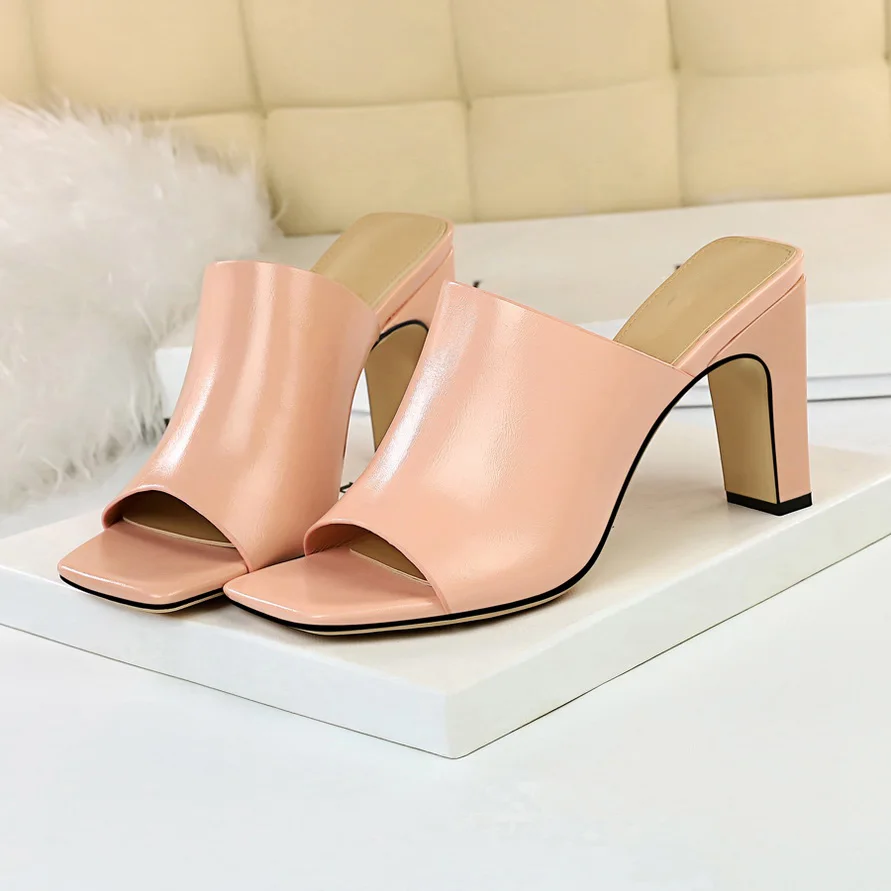 Летние женские туфли на высоком каблуке 8,5 см; цвет желтый, розовый; сандалии на толстой подошве; женские туфли-лодочки с открытым носком; серебристая обувь - Цвет: Розовый
