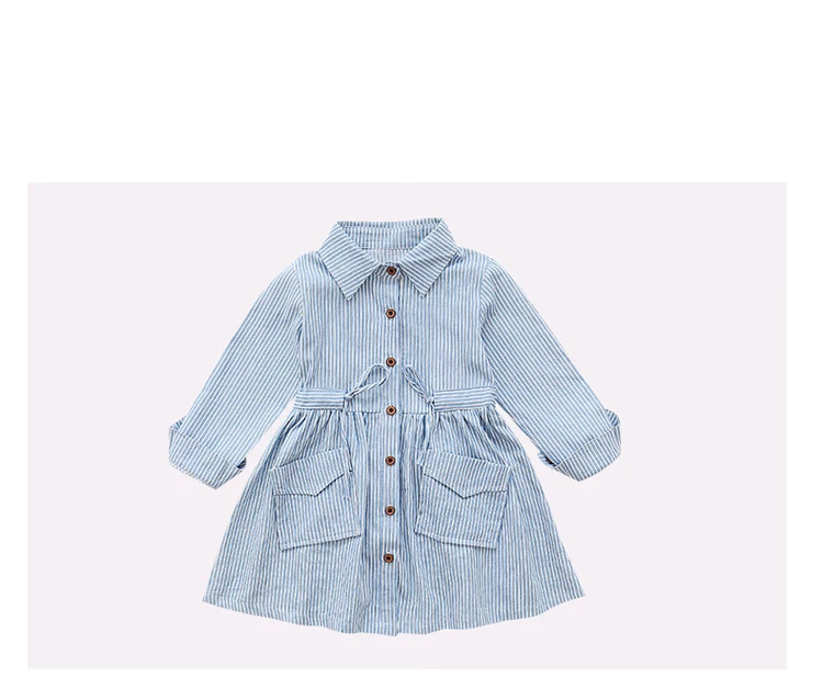 Baby Dress Girls Children's Toddler Girls  College style leisure Washed denim Long sleeve Collect waist stripe shirtdress for 3-14Y kids clothing (11)