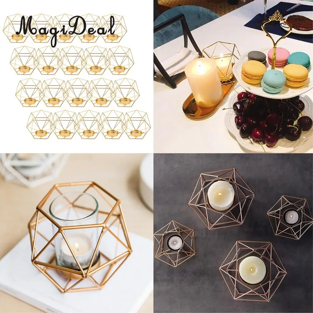 20pcs Industrial Design Hollow 3D Geometric Terrarium Lantern Planter Candle Holder Mood Tea Light Holder Case