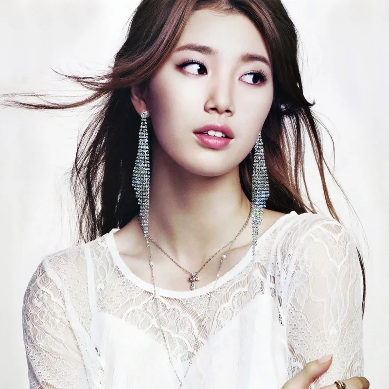 CHRAN Silver Plated Rhinestone Exaggerated Ultra Long Tassel Big Earrings Party Wedding Jewelry Dangle Drop Earrings for Women