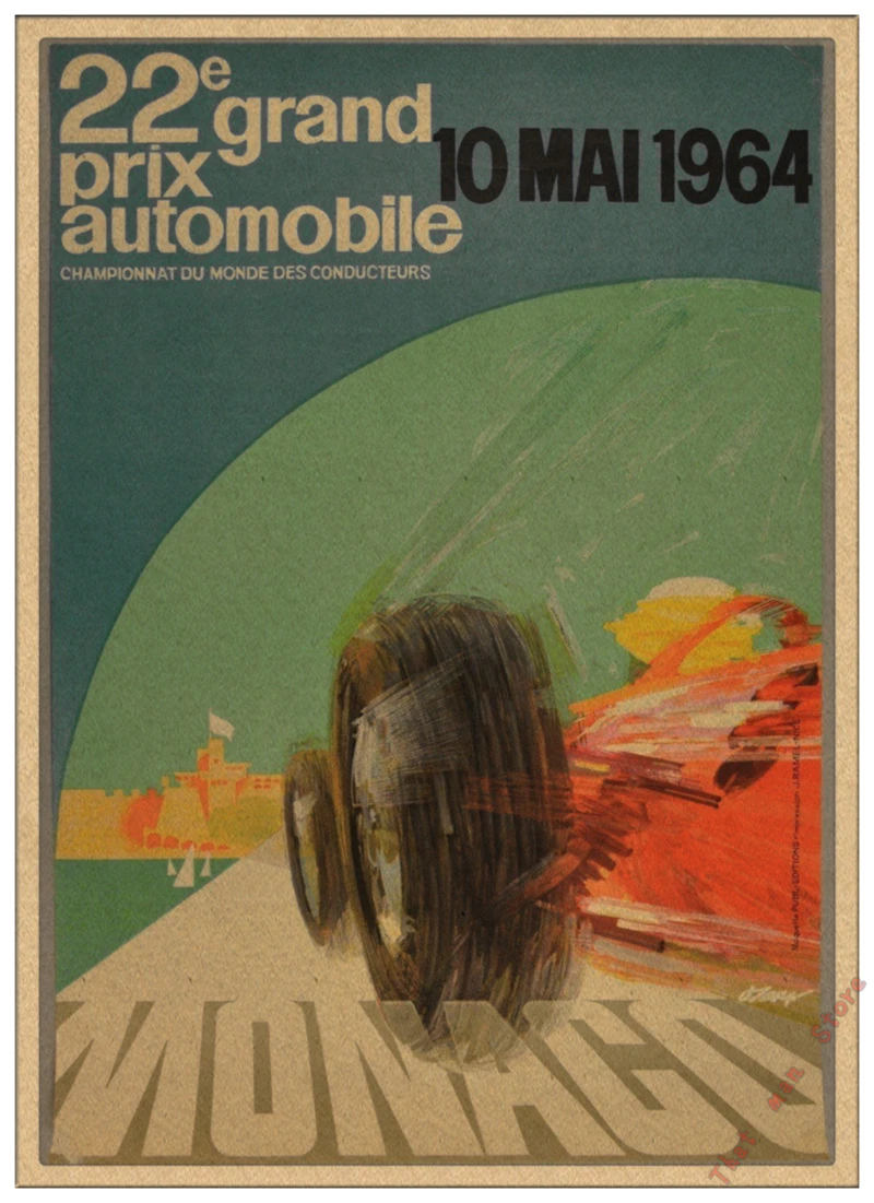 Супер гоночный Ретро мотор Monaco 1937 старинный автомобиль для путешествий, классический винтажный постер, сделай сам, домашний декор из крафт-бумаги - Цвет: Светло-желтый