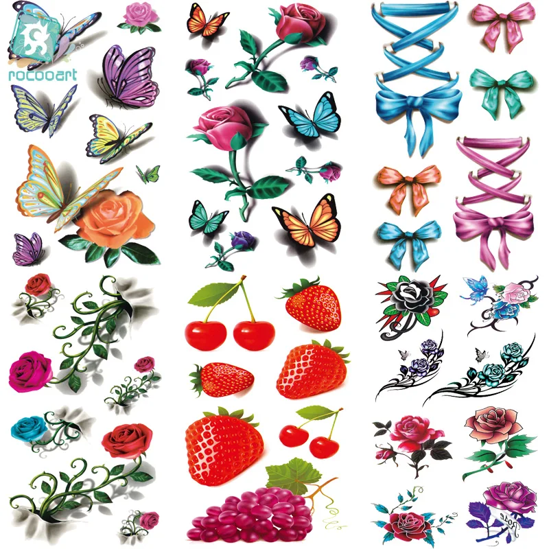 

QC598-633 Large Colorful Buttefly Bowknot Mechanical Snake Skull Women's 3D Arm Shoulder Temporary Fake Tatoo Stickers