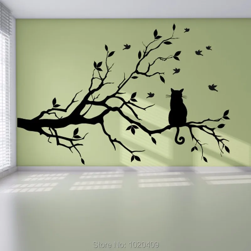 Cat On Tree Branch Birds Vinyl Wall Sticker Art Decorative Stickers Glass Window Sticker Kitchen Wall Stickers Home Decor A017 Cat On Tree Branch Birds Vinyl Wall Sticker Art Decorative Stickers Glass Window Sticker Kitchen Wall Stickers Home Decor A017