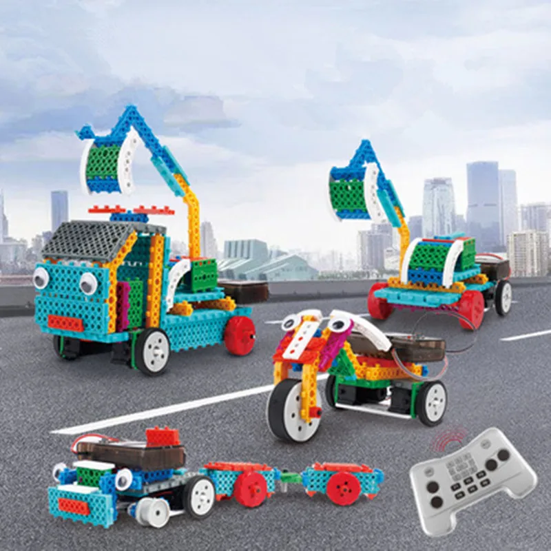 

STEM DIY Tool Cart 4 in 1 Electronic Building Block Educational Science Toys Kit Learning Education Toys for Children Gift B