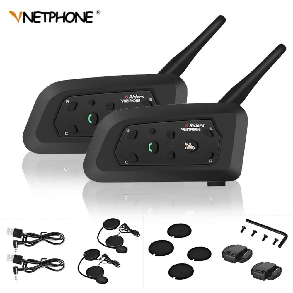 

2pcs V6 Motorcycle Bluetooth Helmet Headset For 6 Riders Interphone 1200M Wireless Intercomunicador Walkie Talkie for Motorcycle