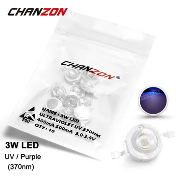 10 Pieces 3W LED Light Bulb Lamp UV Ultraviolet 370nm 3-3.4V 400mA-500mA High Power 3 W Watt Purple Ultra Violet Chip 3Watt COB