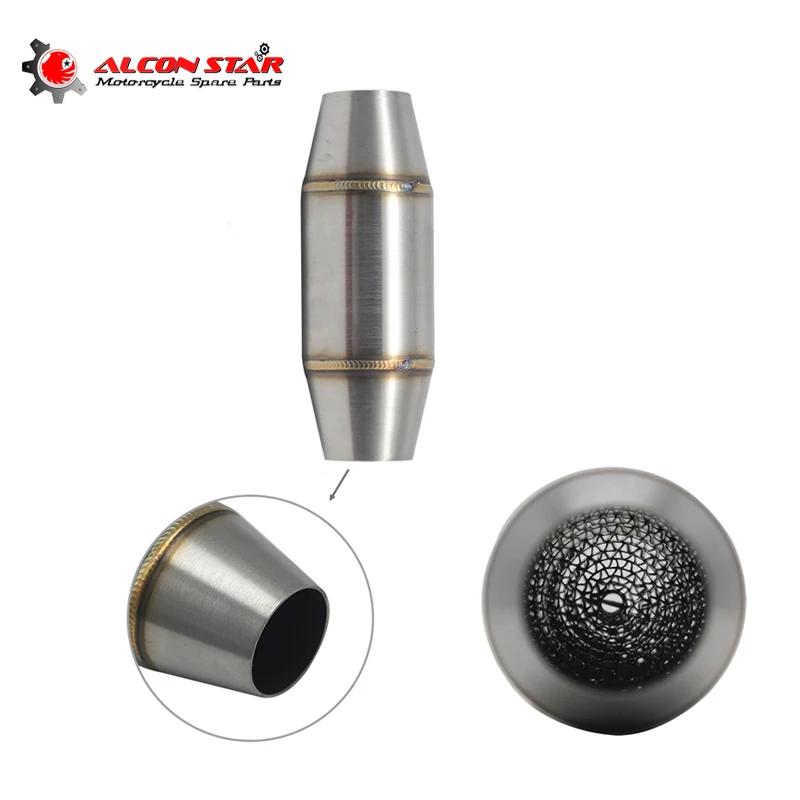 

Alconstar Stainless Steel Motorcycle Catalyst Exhaust Pipe Pressure Pack Chamber Expansion Muffler DB Killer Silencer Modify