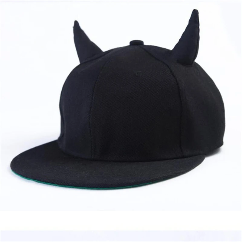 1PCS Men Women Black Cotton Punk Horn Baseball Cap Snapback Cap With