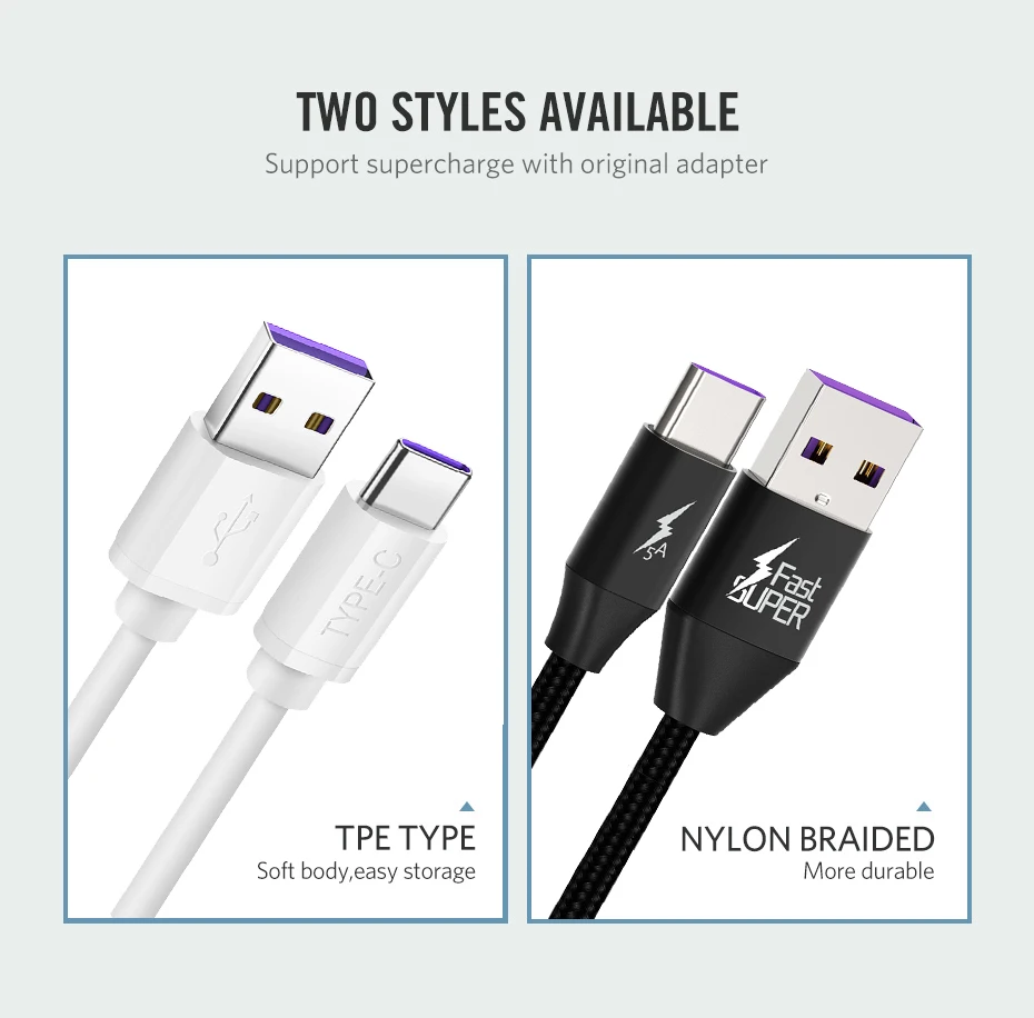5A USB Type C Cable for Huawei P10 P20 Pro USB 3.1 Fast Charging USB C Data Cable for Honor V 10 Supercharge Type-C Cable (3)