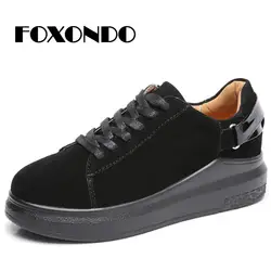 FOXONDO 2019 осень Женская обувь; туфли-оксфорды обувь на плоской подошве женские замшевые на шнуровке повседневные водонепроницаемые Мокасины