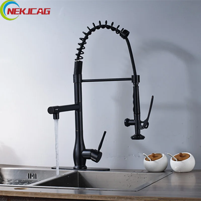 

Oil Rubbed Bronze Spring Kitchen Sink Faucet Single Handle Pull Down Kitchen Faucet Deck Mounted Rotation Water Taps With Plate