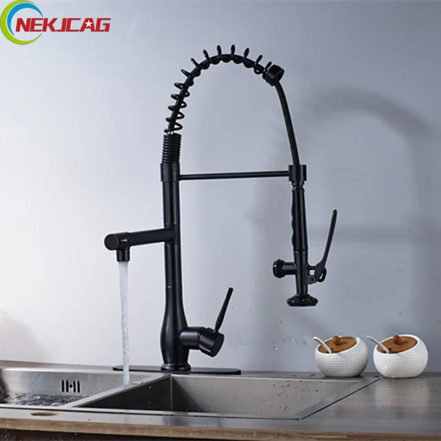 Best Offers Oil Rubbed Bronze Spring Kitchen Sink Faucet Single Handle Pull Down Kitchen Faucet Deck Mounted Rotation Water Taps With Plate