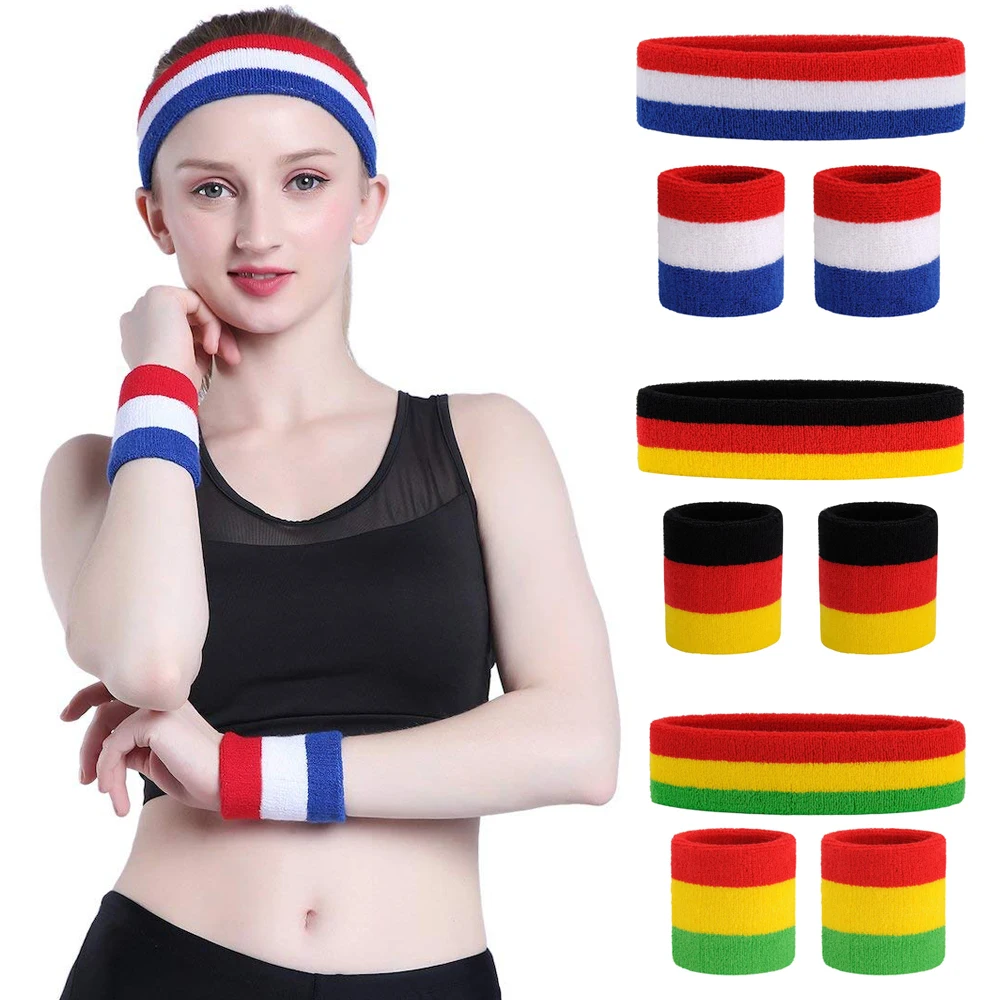 

Sports Headband Wristband Set Sweatbands Terry Cloth Wristband Headbands Moisture Wicking Sweat Absorbing Head Band
