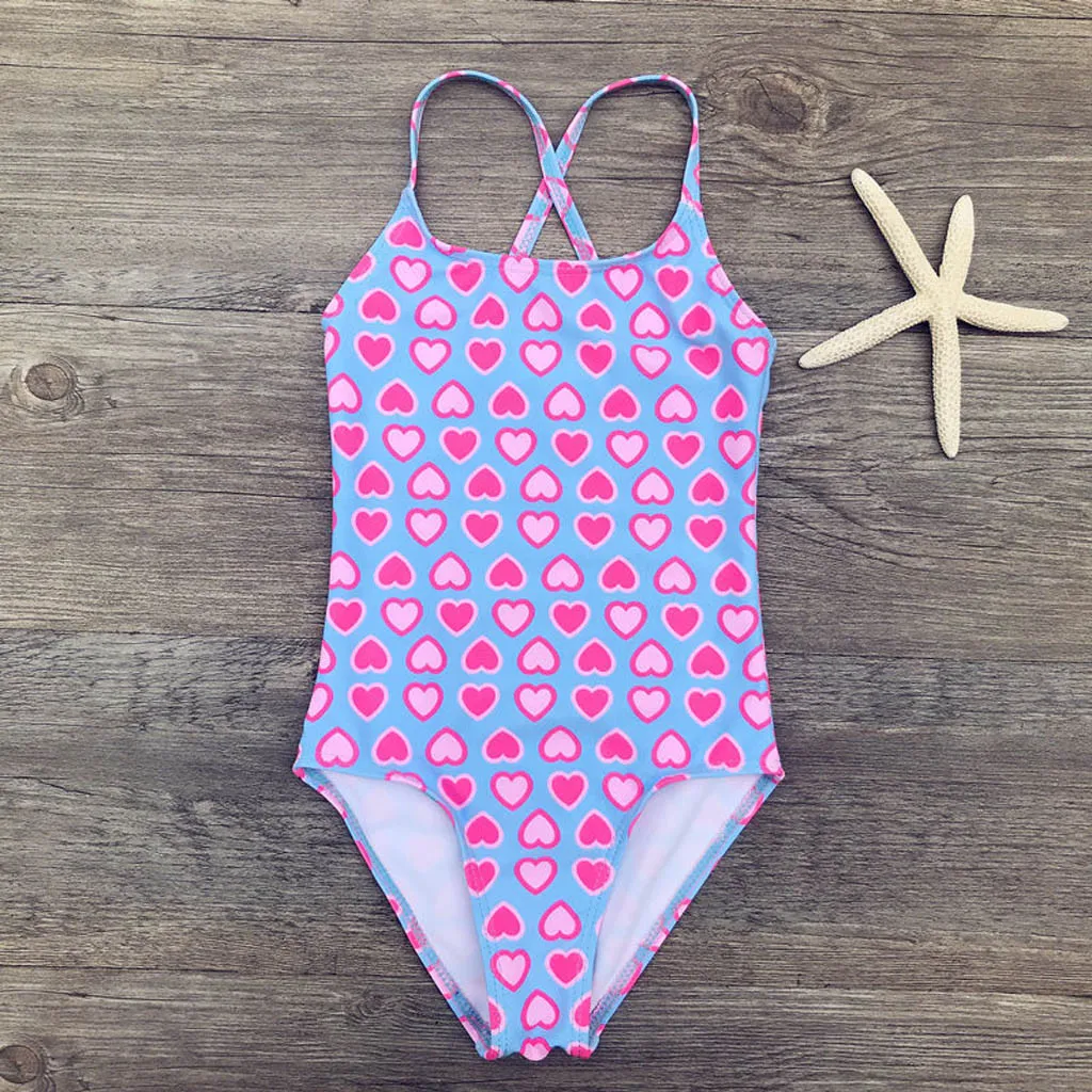 Детский летний купальник с оборками и принтом «любовь» для девочек, сплошной купальник, комбинезон, Комбинезоны