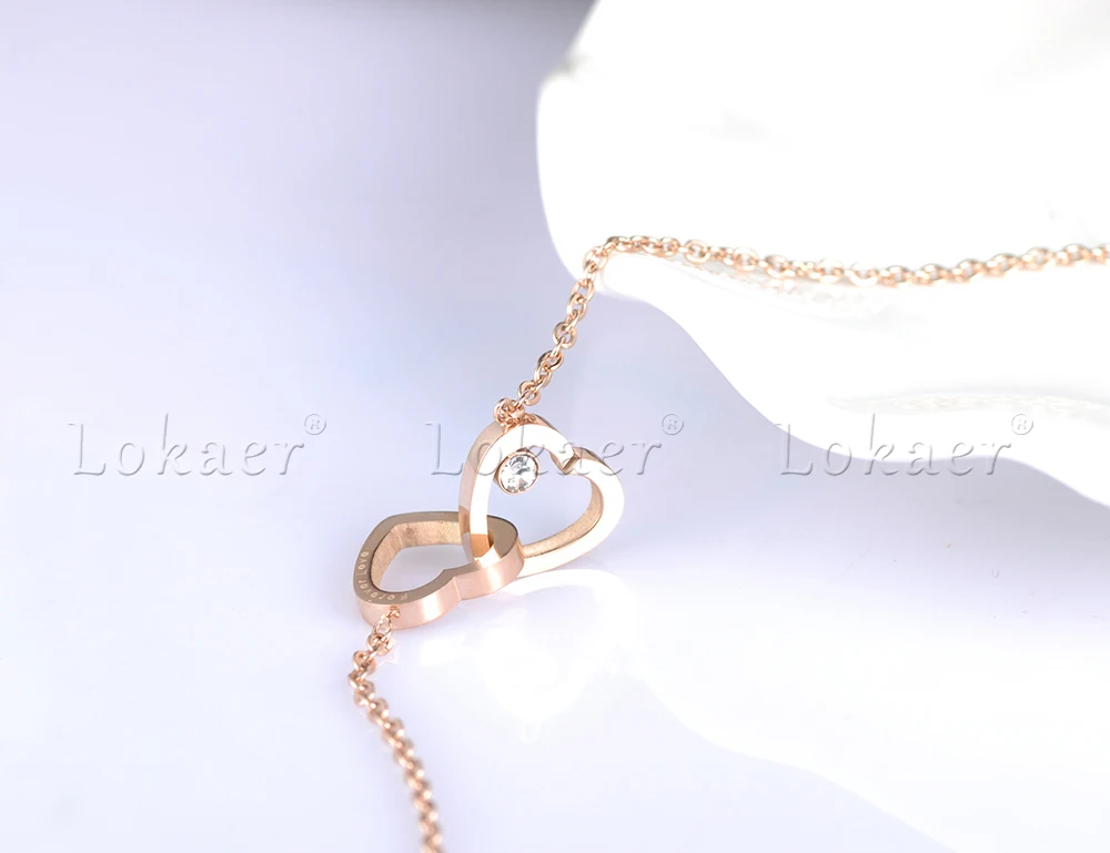 Цепочка с двойным сердцем Lokaer N18058 женская ожерелье из кубического циркония и
