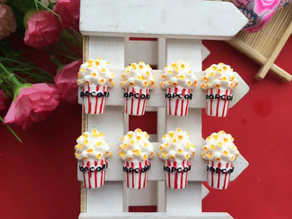 

Free shipping! Simulation food popcorn Flat back resin, convex circular phone DIY decoration, hair accessories, pendant 10 PCS