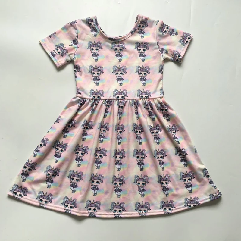 

2019 Summer New Girl Baby Clothes Children's Clothing Cartoon Print Short Sleeve Round Collar A-Line Girl Sweet Dress