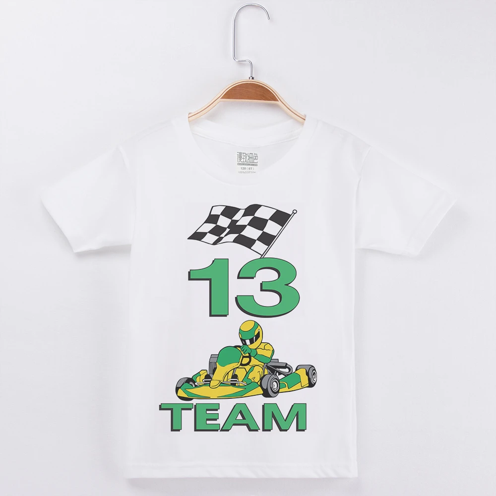 Camiseta de coche de carreras para niños, camiseta de marca para niño, Camiseta de algodón con estampado de karts de dibujos animados, camiseta de manga corta con cuello redondo, ropa para -