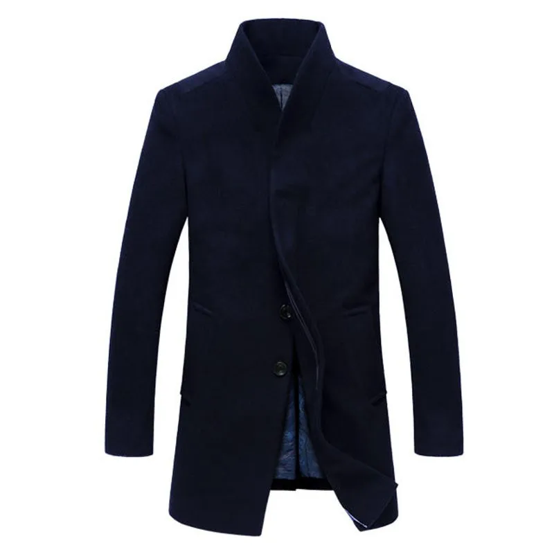 Модные мужские куртки, верхняя одежда, Тренч, шерстяные пальто, длинные шерстяные пальто, ветровка, теплое зимнее пальто, повседневная мужская одежда Hombre - Цвет: Navy Coats