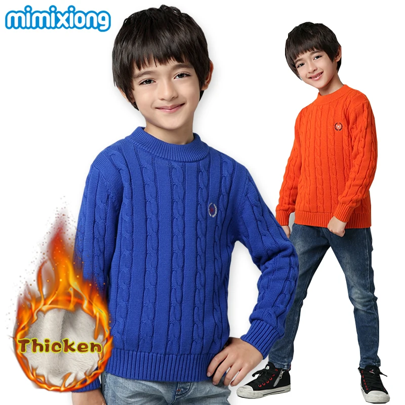 

Winter Thicken Teenage Boys Sweaters Tops Autumn Cable Knit Kid Pullover Blue Children Cotton Knitwear Casual O Neck Full Sleeve