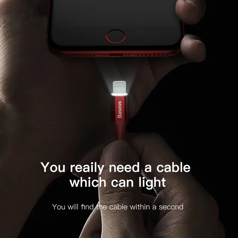 Baseus iluminación LED cargador Cable para iPhone 7X8 Cable USB para iPhone iPad de carga rápida Cable cargador móvil cable de datos del teléfono