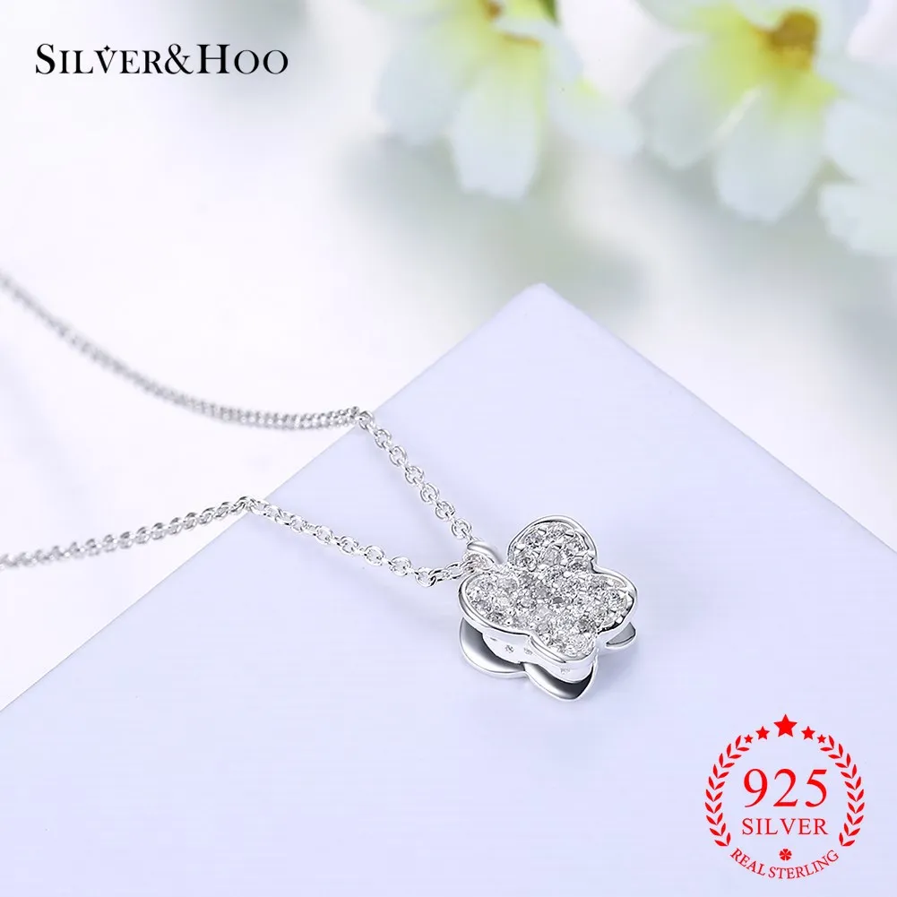 

SILVERHOO Authentic S925 Real Sterling Silver Butterfly Pendant Necklace for Women Fine Jewelry Fairy Wings Cubic Zirconia