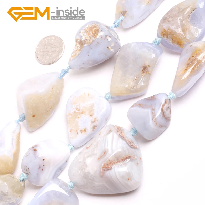 

GEM-inside 15X25-25X40MM Blue Chalcedony Beads Natural Stone Beads Loose Bead For Jewelry Making Strand 15 Inches Wholesale !