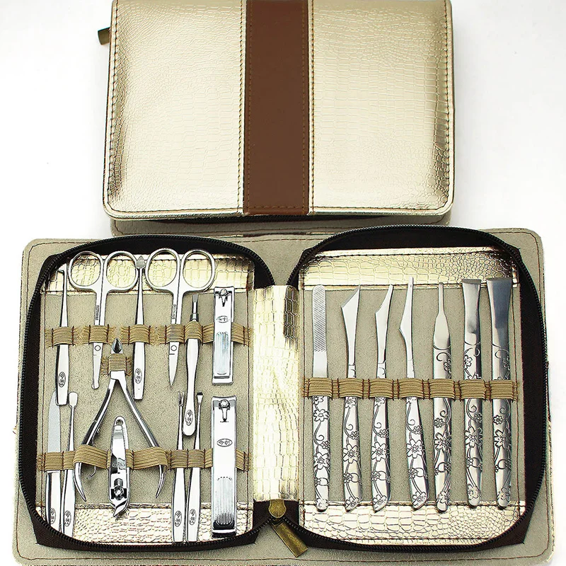 High Quality Manicure Sets Nail Manicure Tool kit Carved Nail Art Manicure Tools Set Nails Clipper Scissors Knife With Bag 