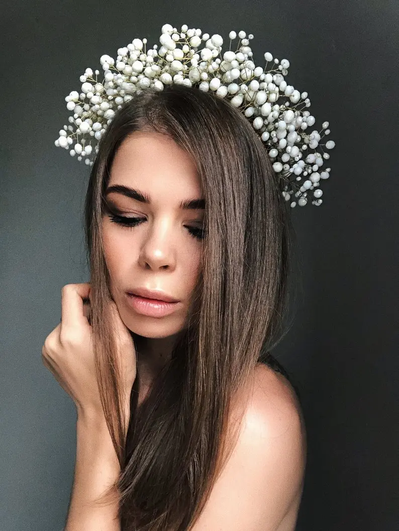 

Wedding Headpiece, White Tiara, White Headpieces, Gold Crown, White Hair Vine Crystal Headdress, Hair Vines, Crowns Tiaras