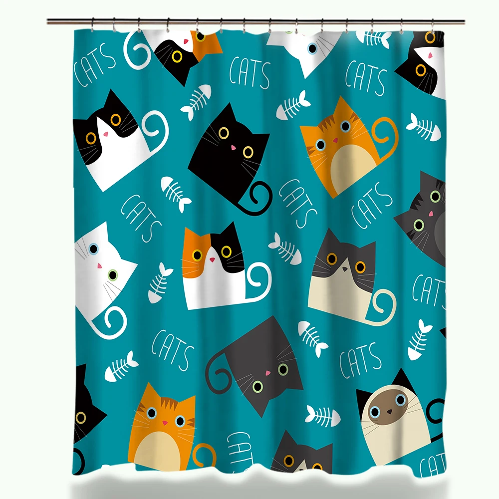

Curtain Set Cute Cat Cartoon Shower Printed Design Fabric Polyester Waterproof Home Bathroom Decor Curtains and Carpet