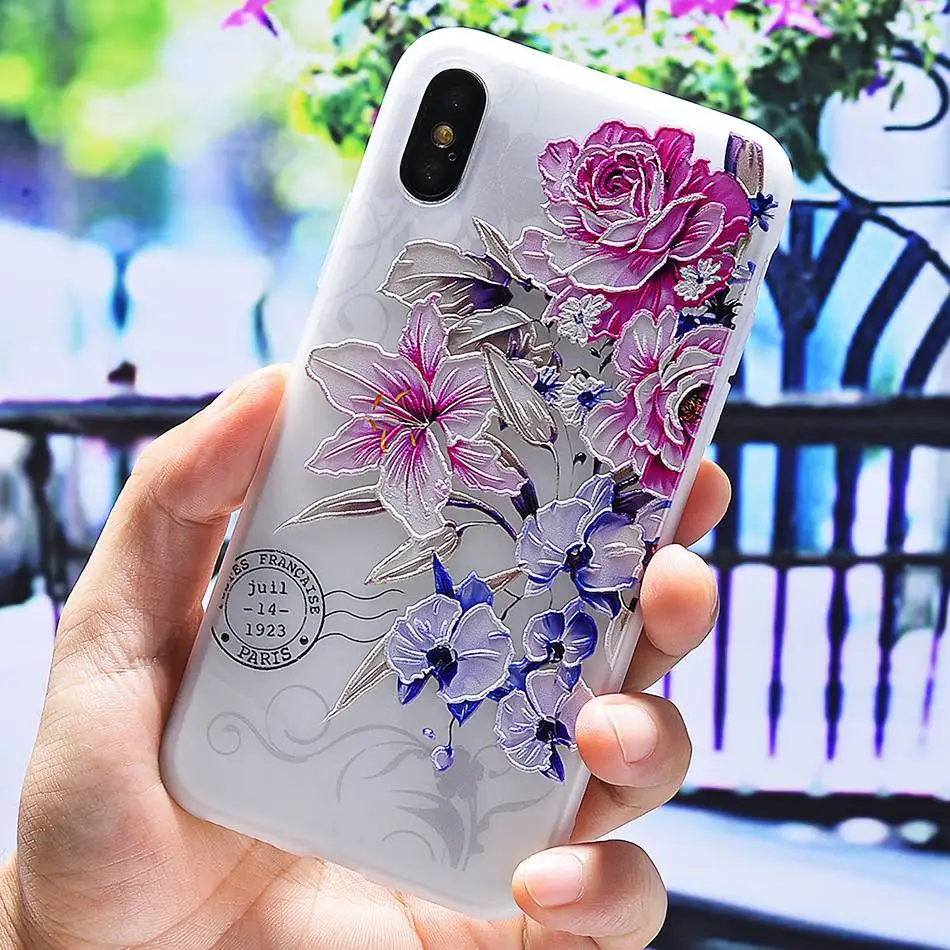 3D Silicone Relief Floral Case For iPhone XS Case For iPhone 2018 XS Plus Soft TPU Flower Matte Case Cover Phone Cases On        (26)