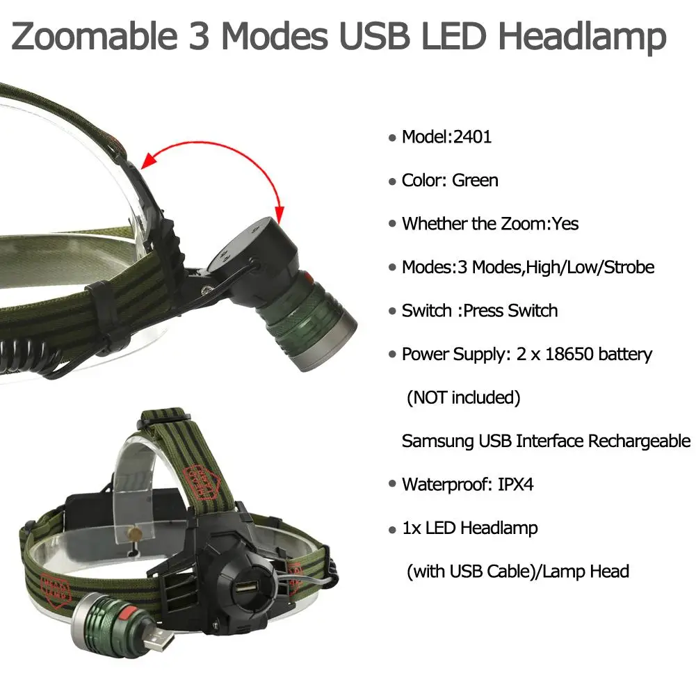 Налобный фонарь светодиодный перезаряжаемый USB 8000 лм 18650 Q5 3 режима|usb headlamp|rechargeable