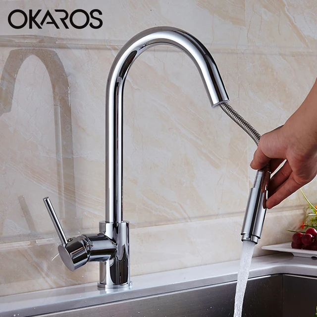 OKAROS Kitchen Faucet Sink Faucet Chrome Finished Pull Down Cold ... OKAROS Kitchen Faucet Sink Faucet Chrome Finished Pull Down Cold ...