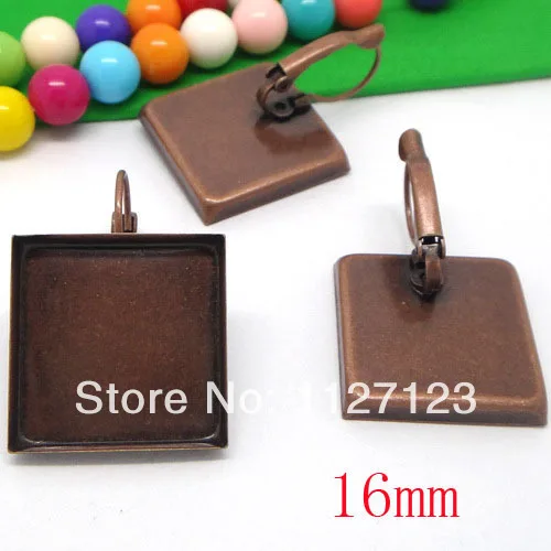 

Free ship!200pcs 16mm Red bronze square cameo base cabochon setting bezel earring blank tray findings nickel free