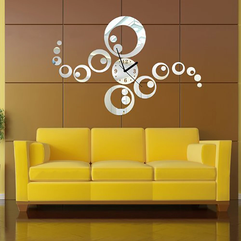 

Silver Creative Rounds Dots Wall Clock Mirror Wall Clock Removable DIY Acrylic 3D Mirror Wall Decal Wall Sticker Decoration