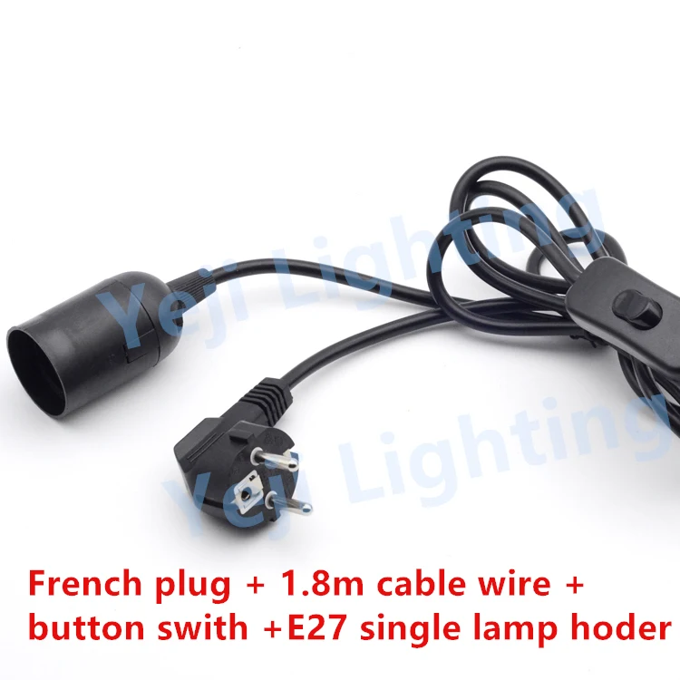 

VDE CE French Plug EU French power cord France power cable Europe pin wire pipe head plug with button switch E27 lamp holder