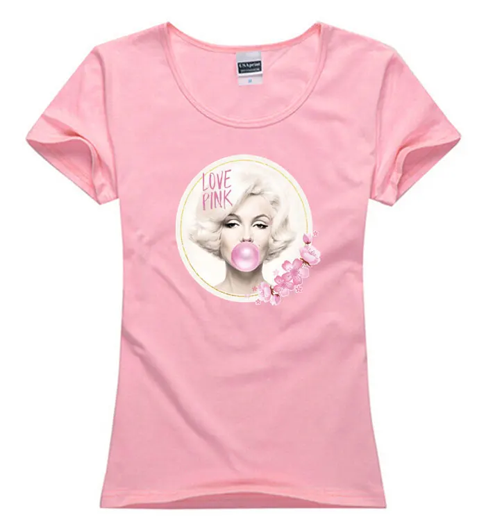 

Cotton lovely nice Monroe pink Fashion Hip-hop women lady girl wasit slim Top Tee Camiseta T-Shirt T shirt Tee top gift