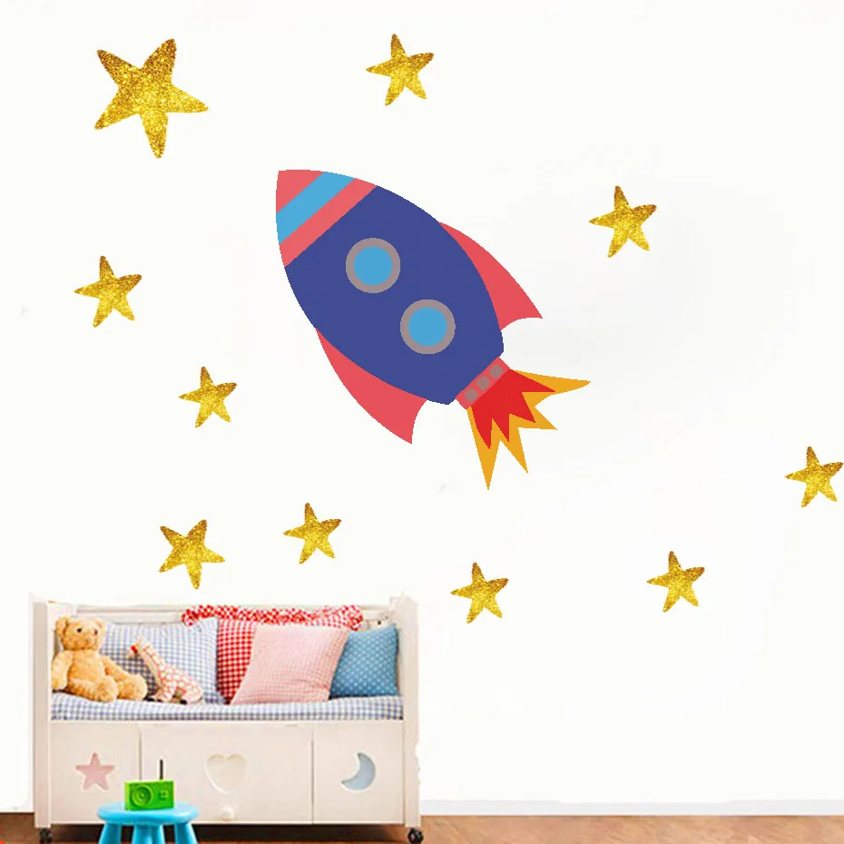 Rocket Stars Decal Cartoon Wall Art Decal For Kids Nursery Bedroom Vinyl Wall Sticker Removable Wallpaper Living Room Home Decor (3)