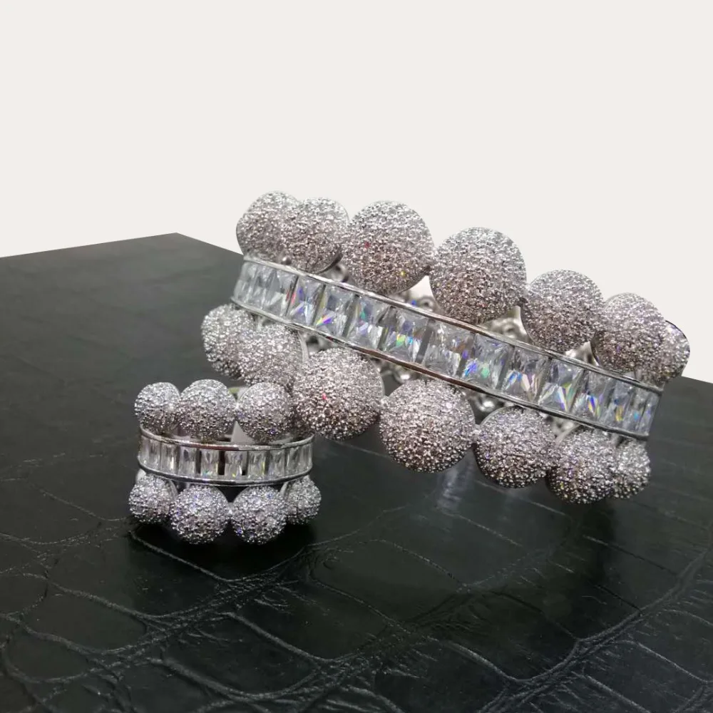 

GODKI Luxury Bubble Fashion Super Sparkling Geometry AAA Cubic Zirconia Women Width Bracelet Bangle Ring Set High Jewelry Sets