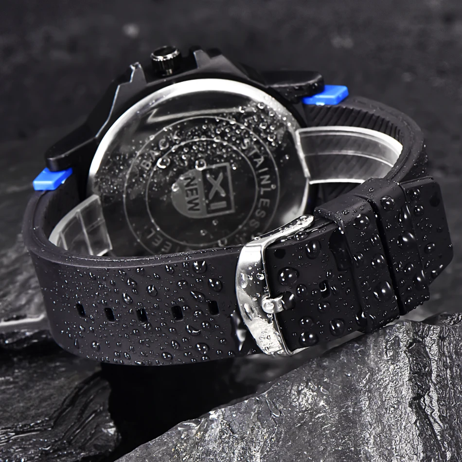 Часы мужские Роскошные лучший бренд XINEW модные резиновые мужские дизайнерские кварцевые часы с большим циферблатом мужские наручные часы relogio masculino relojes