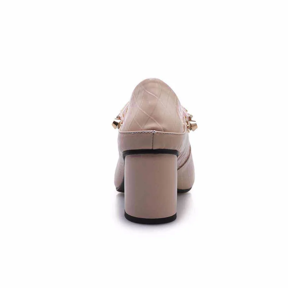 rosado Europeo Remaches Negro De Altos Sólido Vaca Fósforo Alta Punta Tacones Estilo Metal Manera Cuero Atractivas Bombas Grueso Lenkisen Mujeres Estrecha La L71 0q1wB5n