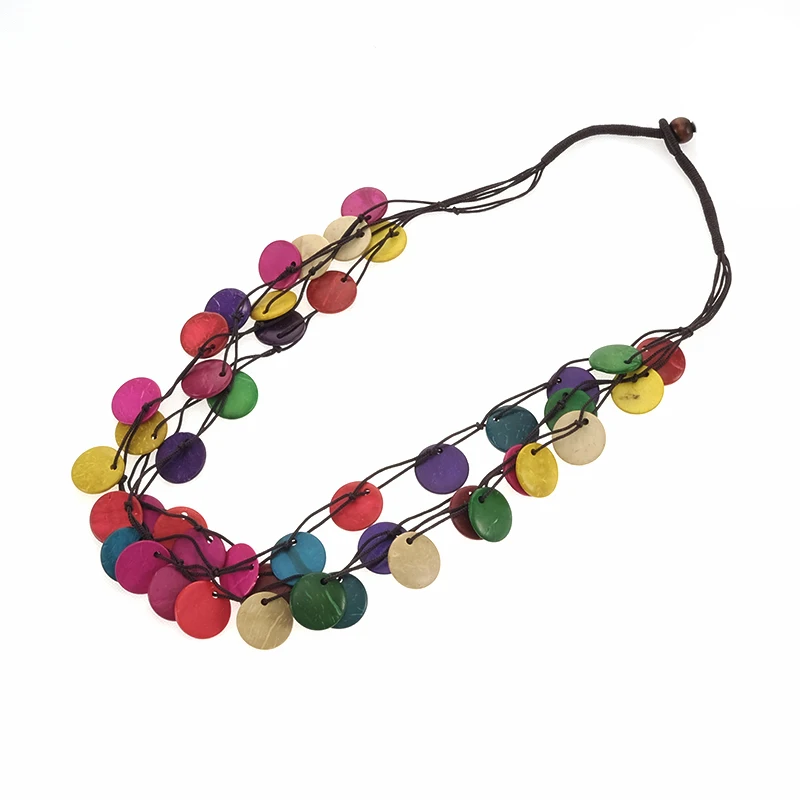 

Ethnic Wooden Round Beads Strand Necklace Wholesale Multicolor Coconut Shell Choker Layered Handmade Knitted Bohemian Jewelry
