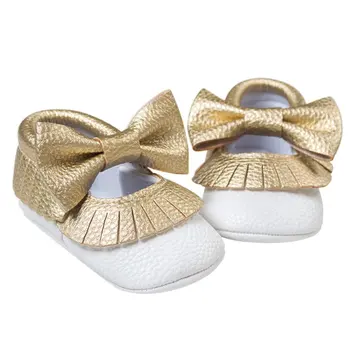 

Baby Gold Leather Shoes Newborn Baby Soft-Sole Shoes Non-Skid First Walker Baby Girl Butterfly-Knotted Shoes