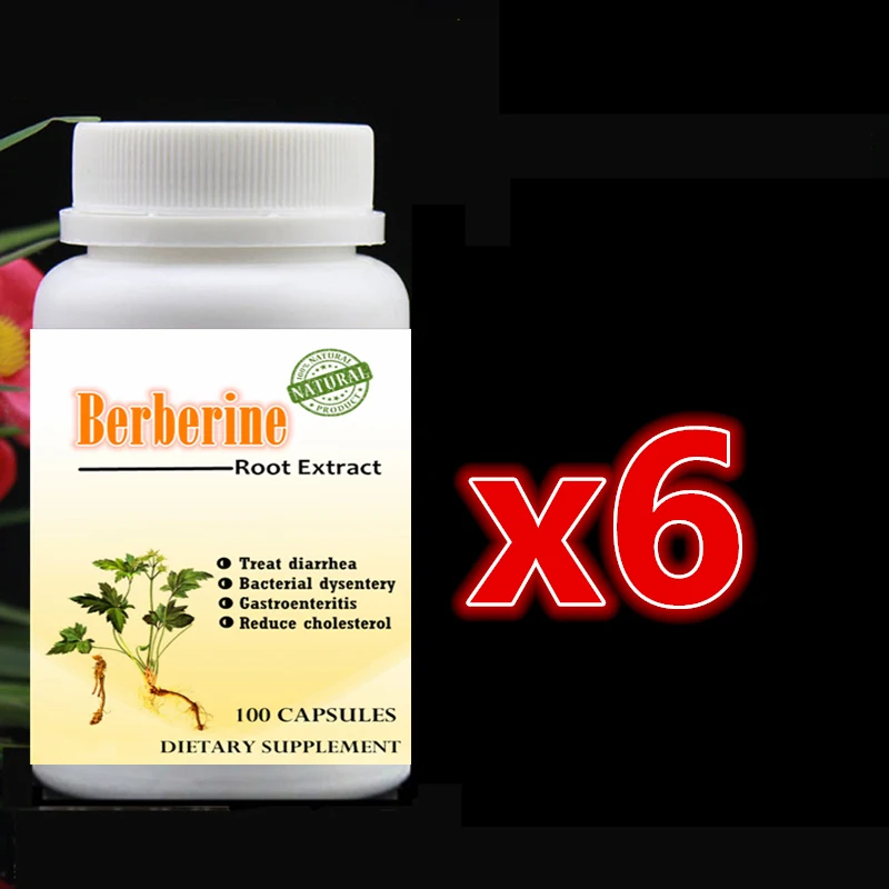6 X 100pcs Control Blood Sugar Supplement Berberine Extract Coptis Supports Cardiovascular and Supports Mental and Brain Fuction 100pcs bottle ahcc supplement powerful supports immune health liver function maintains natural killer cell activity
