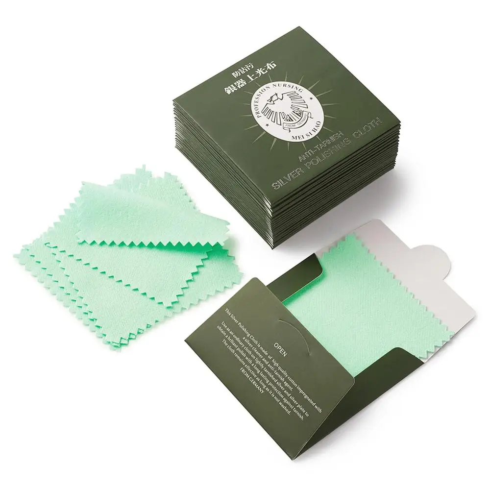 Green 5 Pieces Silver Polishing Cleaner Cleaning Cloth Anti-Tarnish Tool