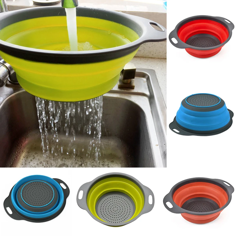 Kitchen Collapsible Foldable Rubber Colander Fruit Vegetable Strainer Basket Hotin Bags