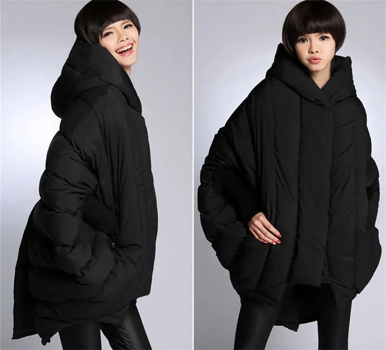 Женское зимнее теплое пальто, высокое качество, женская Свободная куртка с рукавом летучая мышь, с капюшоном, белый утиный пух, пальто, модная женская парка