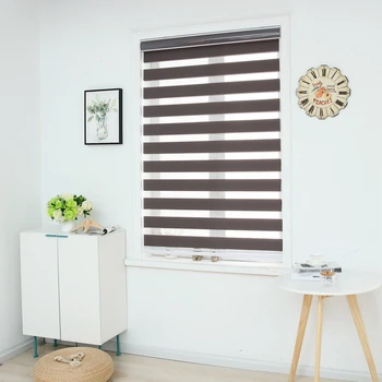 

Zebra Blinds Horizontal Window Shade Double layer Roller Blinds Window Custom Cut to Size Dark Grey Curtains for Living Room